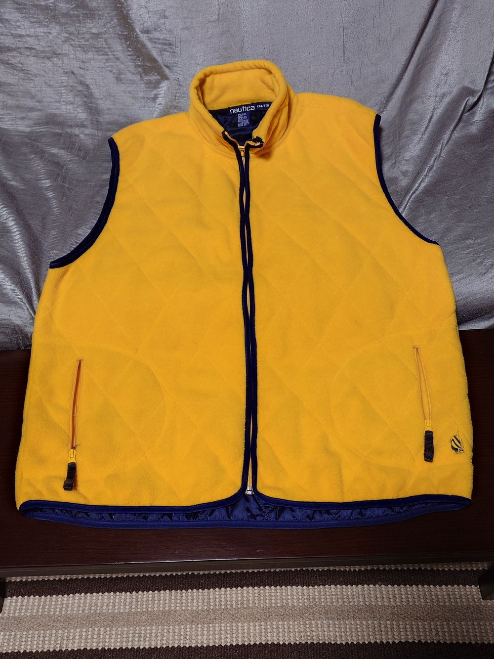 Vintage Nautica Bright Yellow Quilted Fleece Vest with Navy Trim XXL